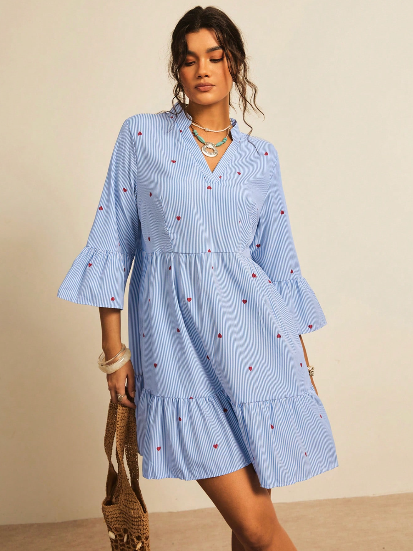Striped Heart Poplin Dress
