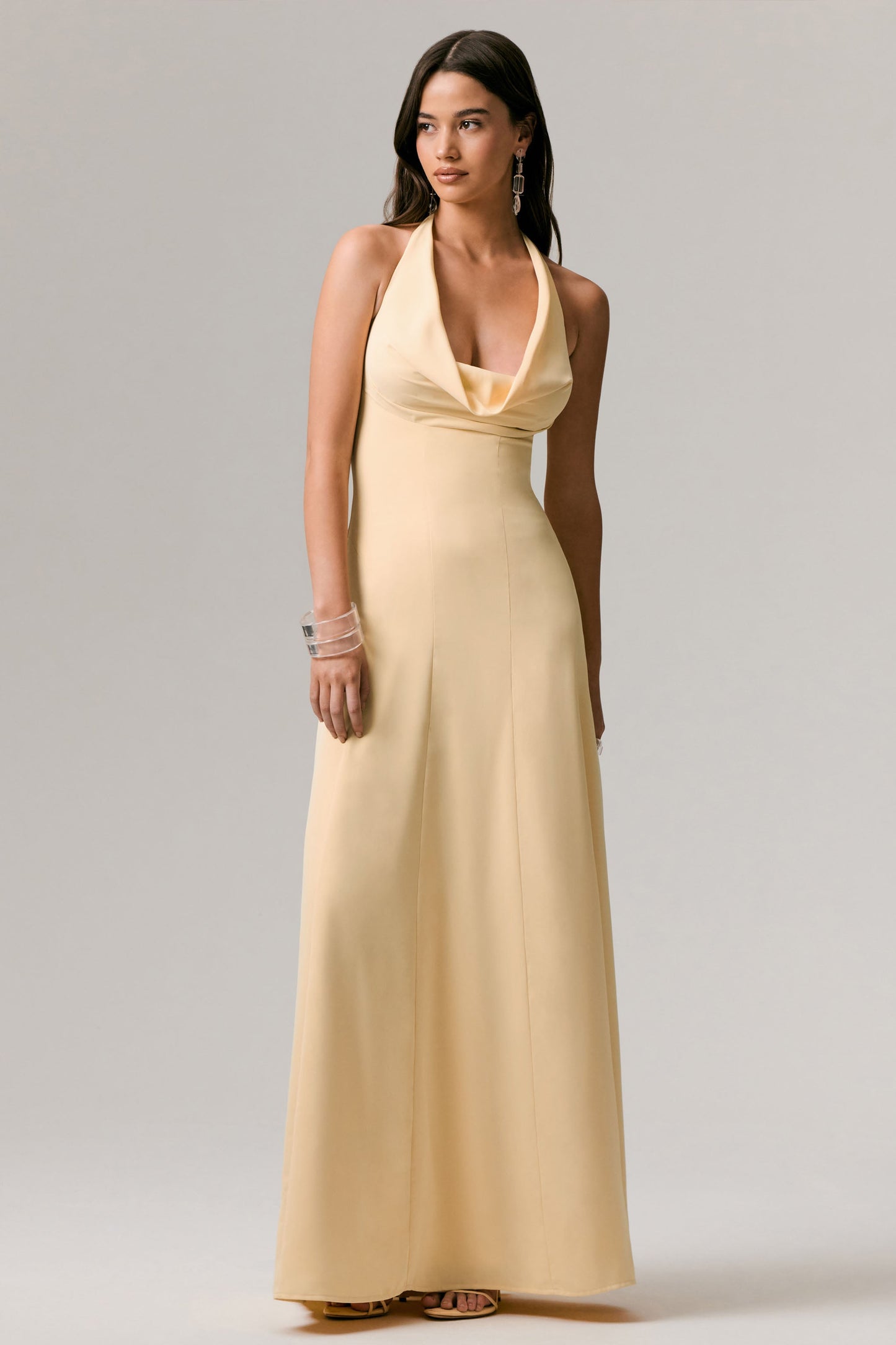 Undeniable | Lemon Cowl-Neck Draped Maxi Dress