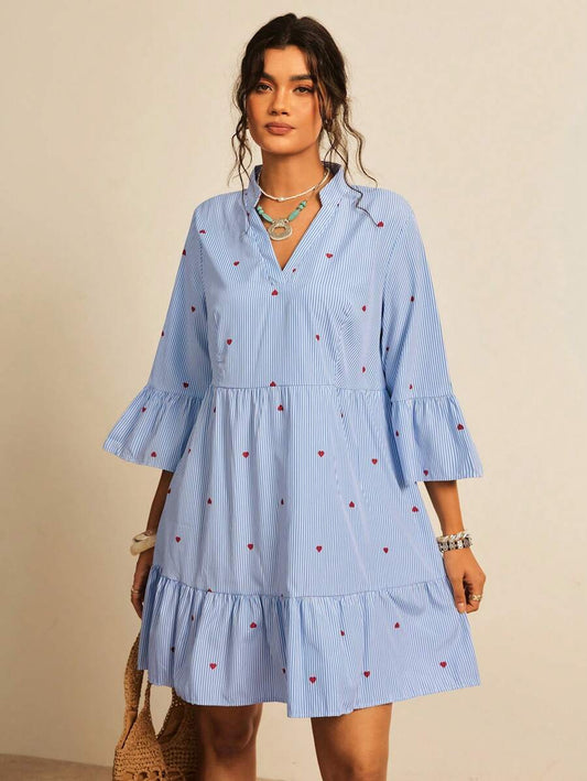 Striped Heart Poplin Dress