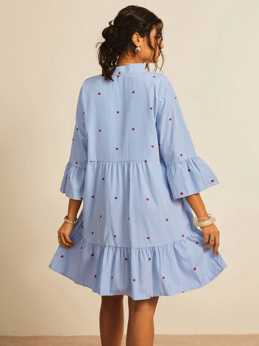 Striped Heart Poplin Dress