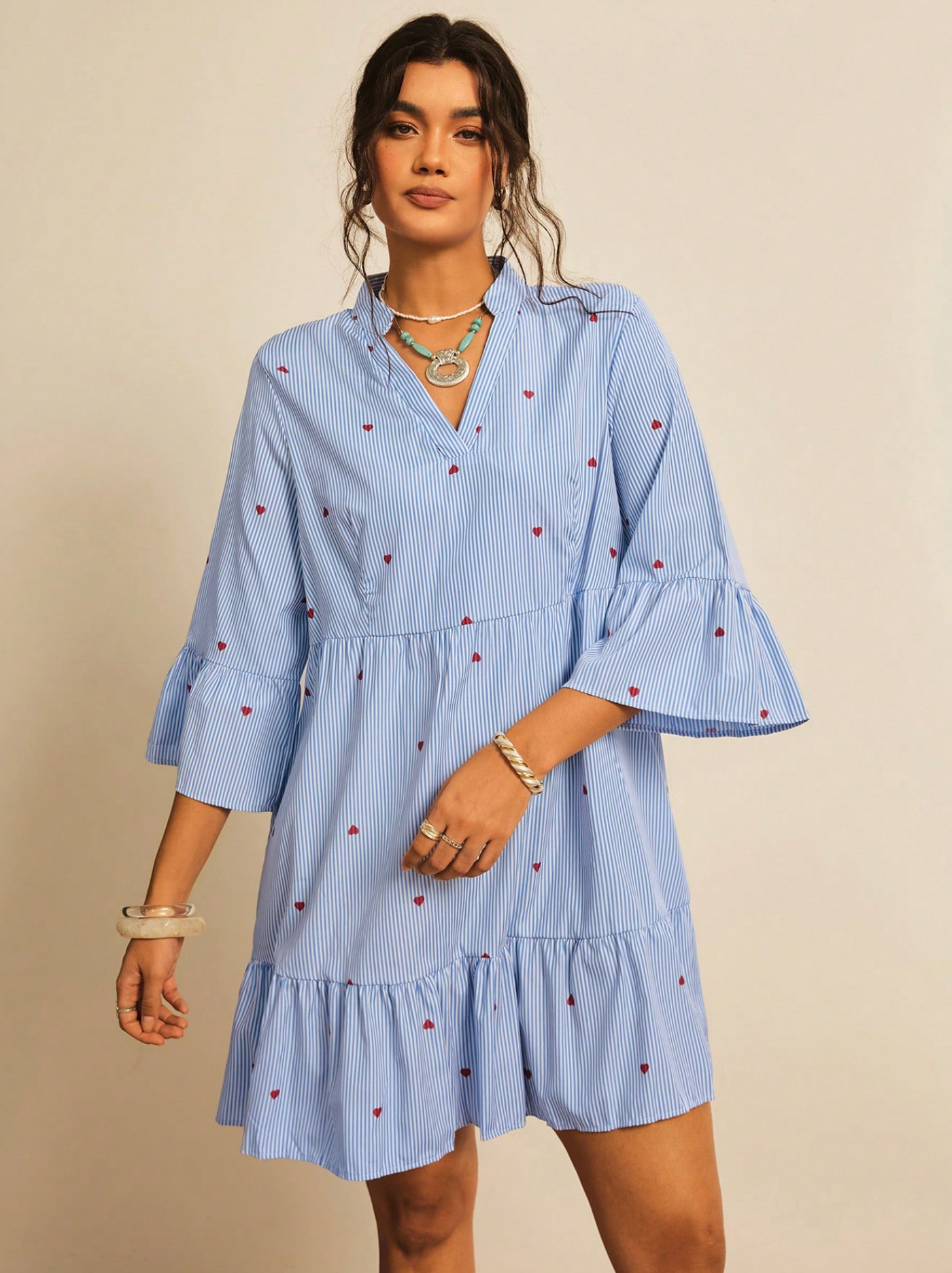 Striped Heart Poplin Dress