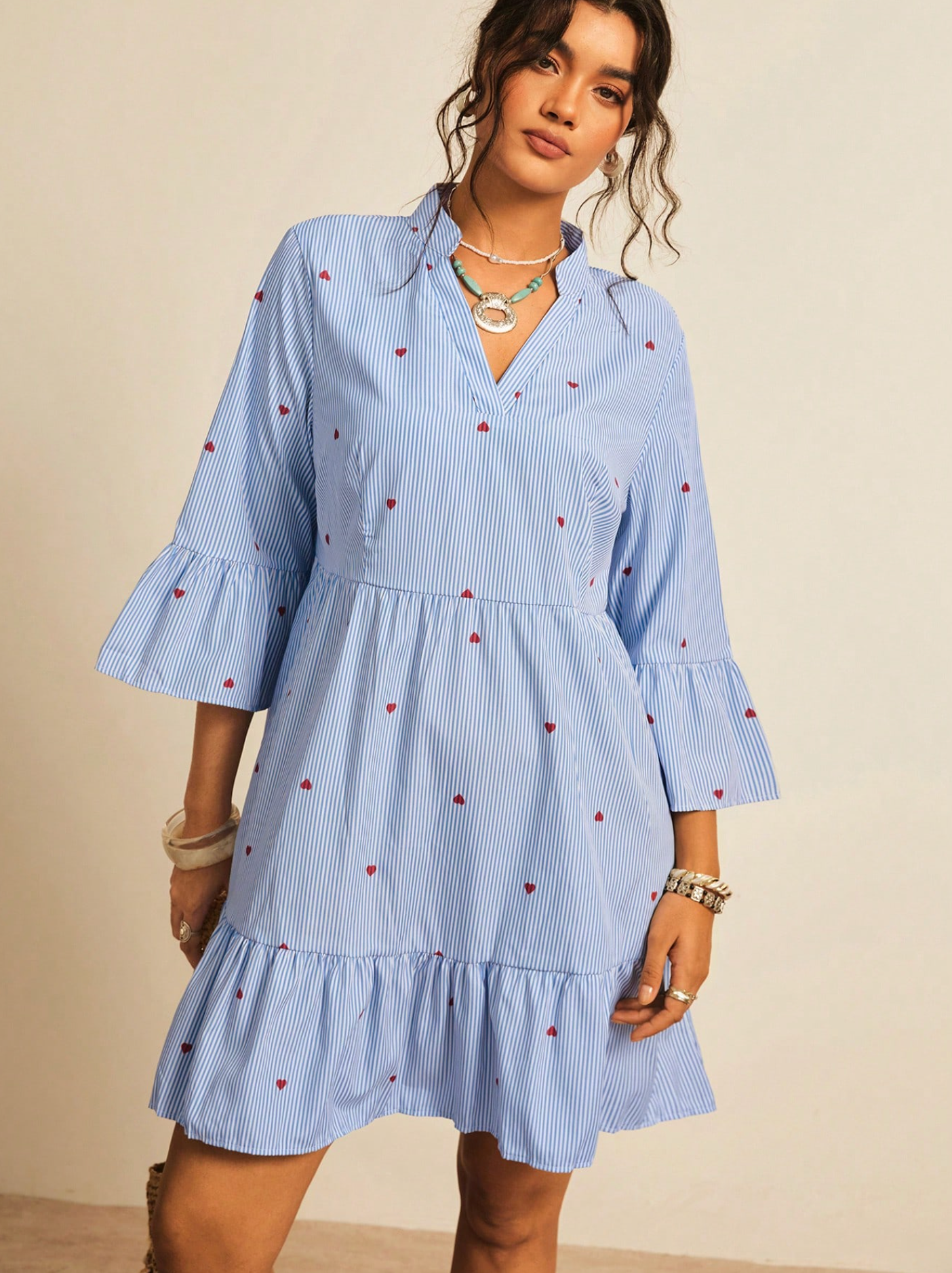 Striped Heart Poplin Dress