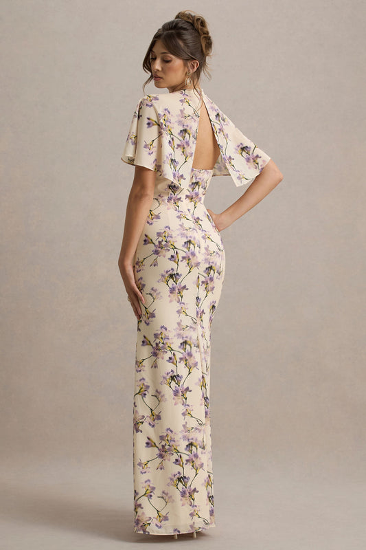 Stila | Lemon Floral Print Plunge-Neck Maxi Dress With High Front Split