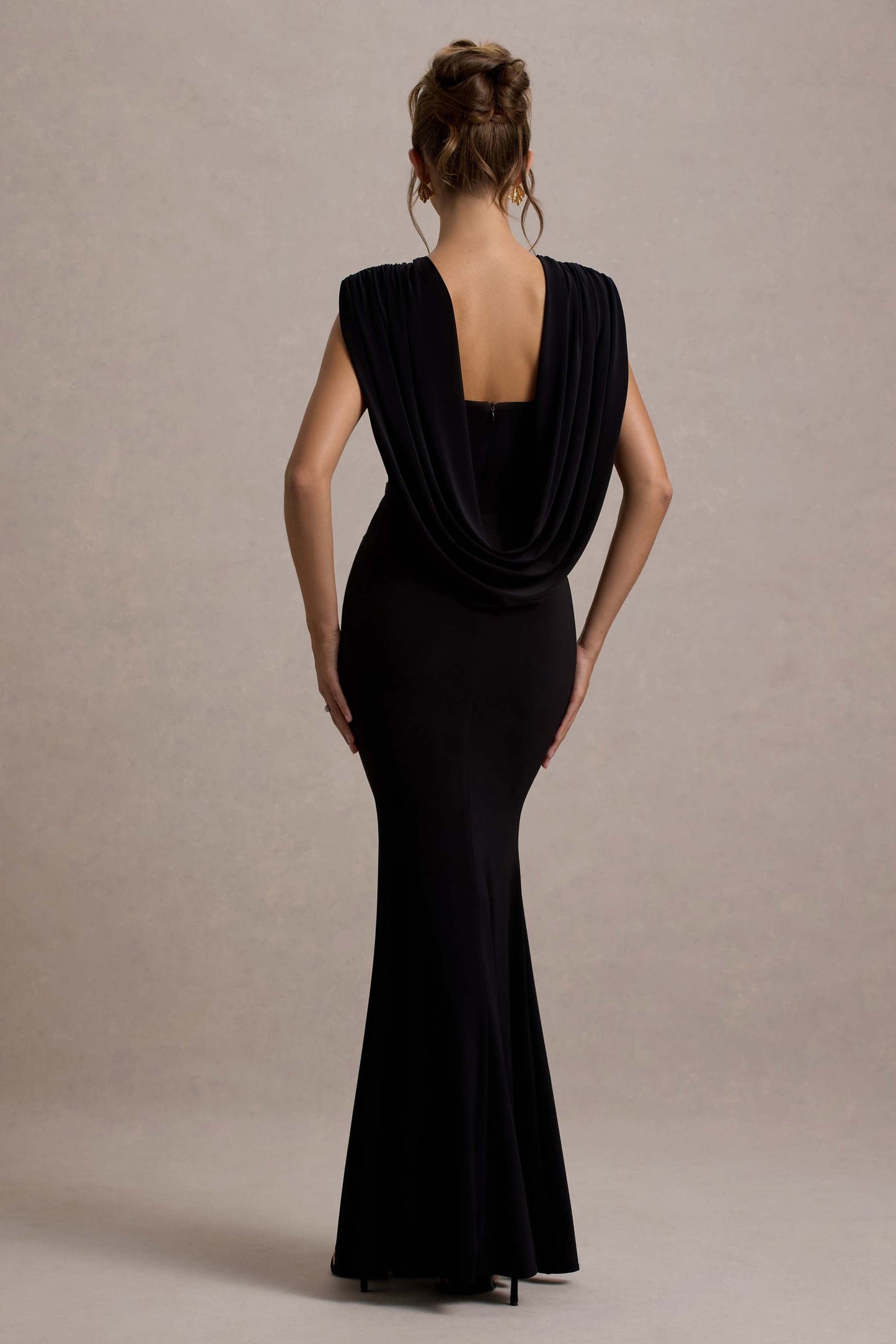 To The Moon | Black Cowl-Back Maxi Dress