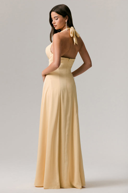 Undeniable | Lemon Cowl-Neck Draped Maxi Dress